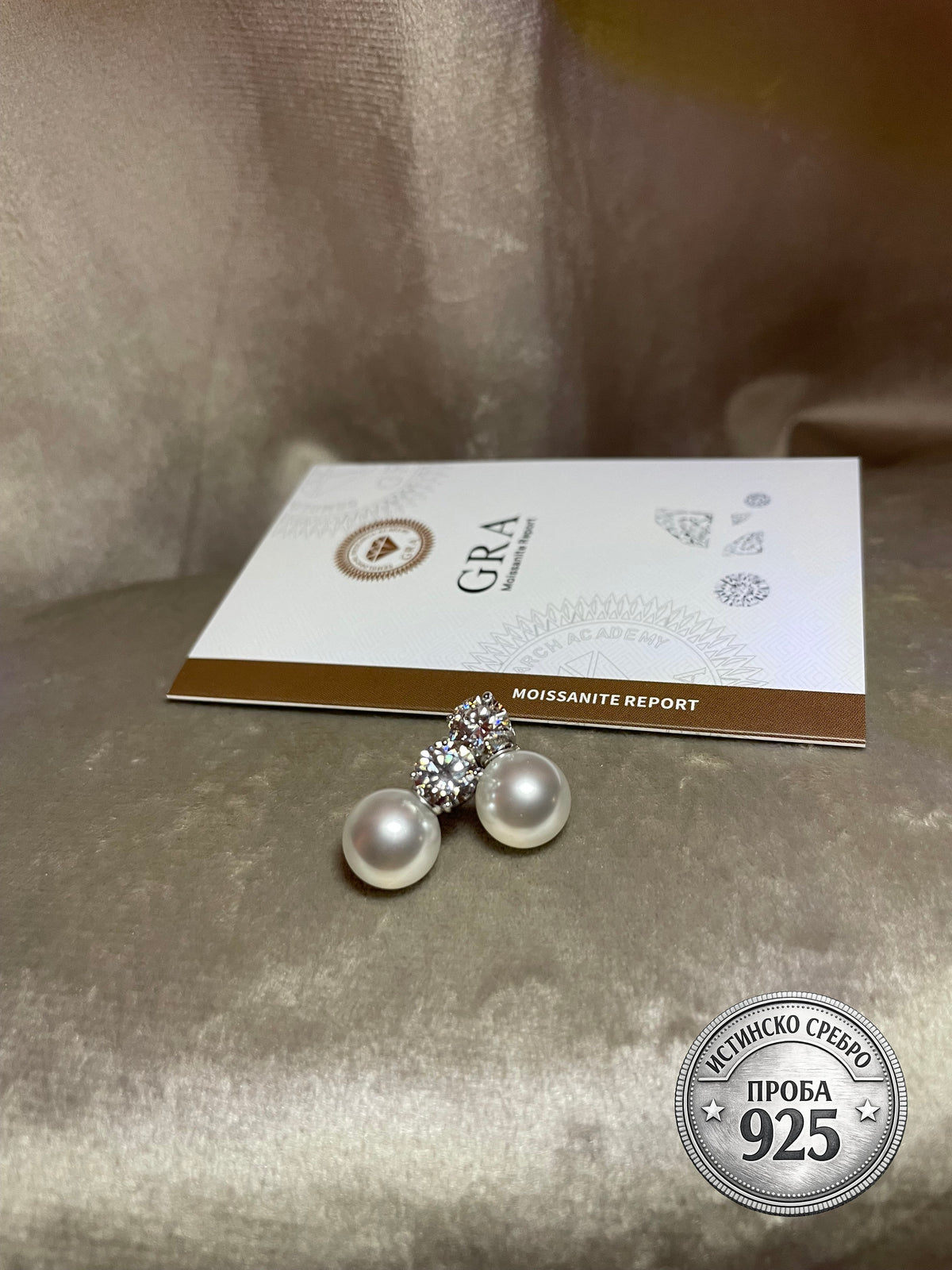 Сребърни обеци с мойсанит „Pearl Brilliance“