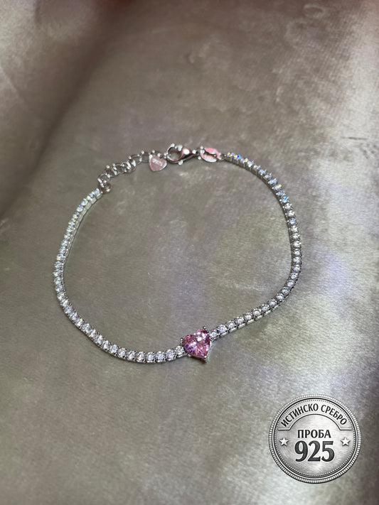 Сребърна гривна „Pink Heart“