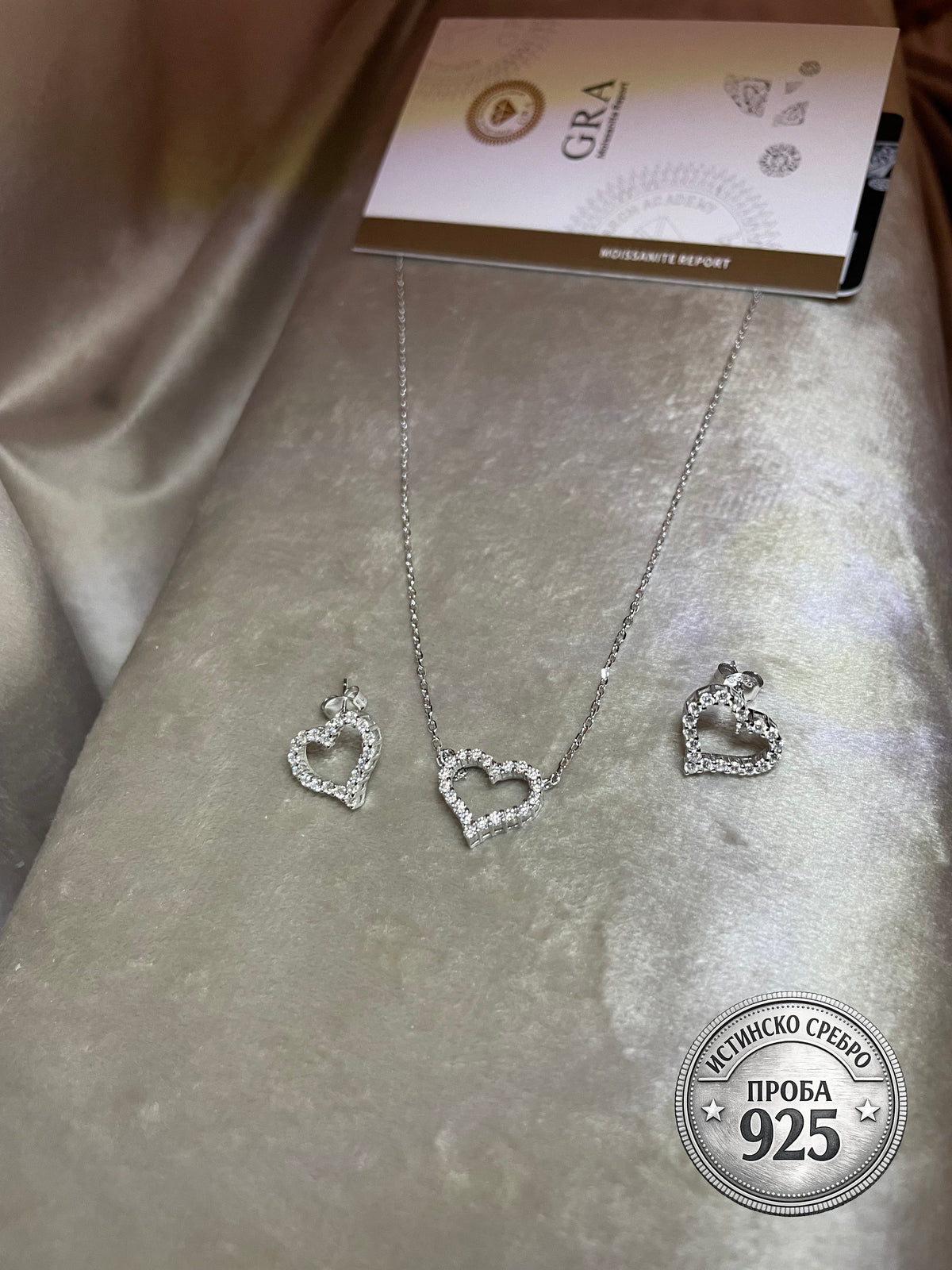 Сребърен комплект с мойсанит „Moissanite Heart“