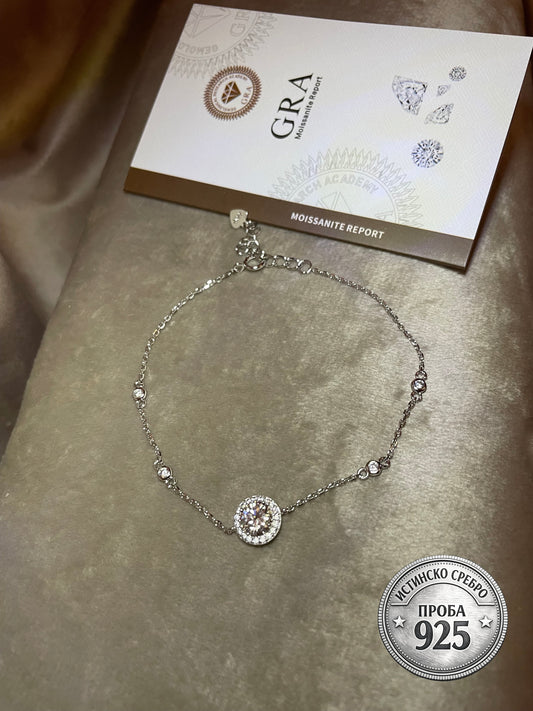 Сребърна гривна с мойсанит „Moissanite Aura“